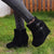 Women's Wedge Heel Ankle Boots with Side Buckles and Zippers