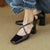 Chic Block Heels with Square Toe and Elegant Crossover Buckle Straps