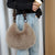 Fluffy Faux Fur Shoulder Bags with Wooden Beaded Handle