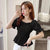 Plain and Casual Puff Sleeves Square Neck Tops