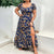 Women's Plus Size Floral Print with Side Slit Summer Dress