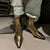 Luxury-Style Chunky Heel Metallic Textured Western Ankle Boots