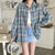 Women's Long Sleeve Collared Button Up Oversized Plaid Flannel Shirt