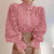 Women’s Classy Hollow-Out Flower Lace Stand Collar Long Sleeve Blouse