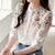 Inspired Charm Embroidered Flower Jacquard Stand Collar Blouse