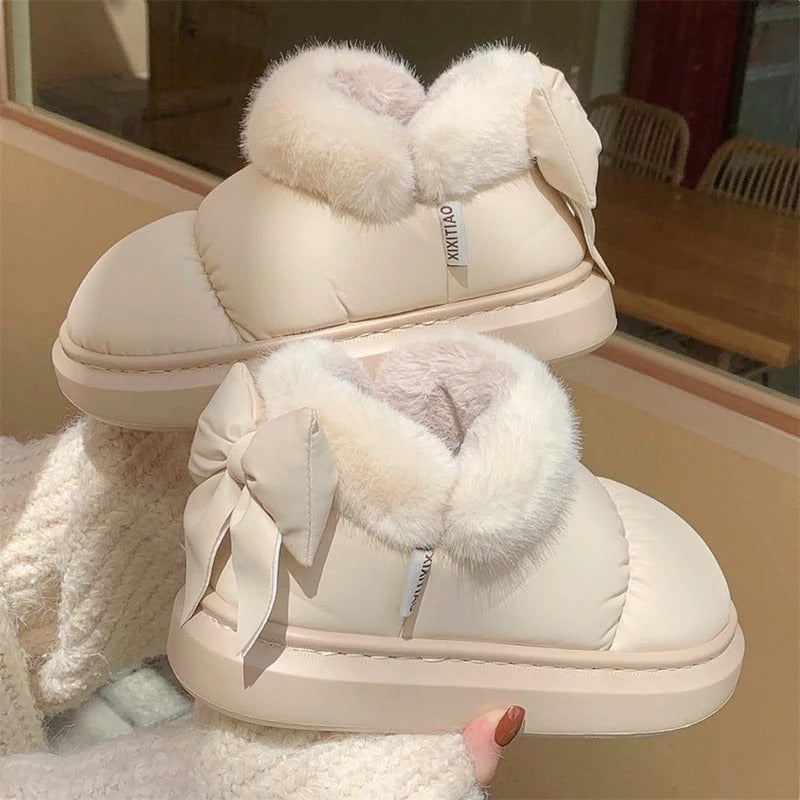 Winter Plush Short Ankle Snow Boots with Bow Knot Decor