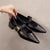 Sleek Pointed-Toe Block Heel Pumps with Gold Buckle Strap for Women