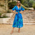 Casual Printed V-Neck Midi Dress with Puff Sleeves and Elastic Waist