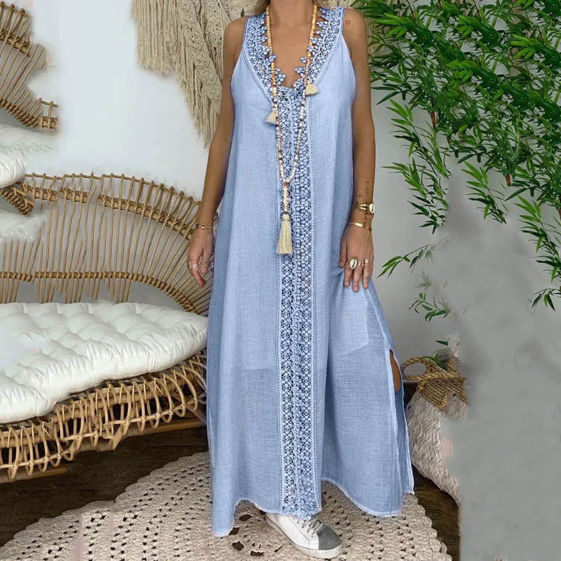 Sheer Lace V-neck Sleeveless Women's Plus Size Maxi Dress  Boots N Bags  Heaven