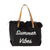 Women's Summer Vibes Top-Handle Canvas Embroidered Beach Bag