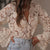 See-Through Floral Lace Lantern Sleeve Blouse for Women