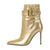 Metallic Stiletto Ankle Boots with Elasticized Cuff and Side Buckle