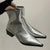 Statement-Making Silver Metallic Block-Heel Ankle Boots for Women