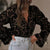 See-Through Floral Lace Lantern Sleeve Blouse for Women