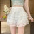 Multi-Tiered Ruffle Design Elastic Waist Lace Shorts for Women