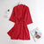 Women's Plain Color 3/4 Sleeve Belted Faux Silk Bathrobe