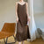 Glossy Silk Fashion Spaghetti Strap Mid-Calf Dresses