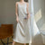 Glossy Silk Fashion Spaghetti Strap Mid-Calf Dresses