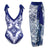 Summer Beach 2-Piece Swimwear Spaghetti Straps Matched with Cover Up Skirt