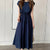 Casual Summer Solid Color Round Neck Midi Dress with Waist Tie