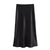 Chic Women's Elastic High Waist Solid Color Satin Midi Skirt