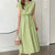 Casual Summer Solid Color Round Neck Midi Dress with Waist Tie