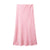 Chic Women's Elastic High Waist Solid Color Satin Midi Skirt