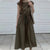 Casual Summer Solid Color Round Neck Midi Dress with Waist Tie