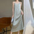 Glossy Silk Fashion Spaghetti Strap Mid-Calf Dresses