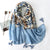 Flower Print Wrap Scarf with Tassel for Spring and Summer