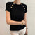 Hollow Out Knitted Summer Short Sleeve Tops with Button Accents