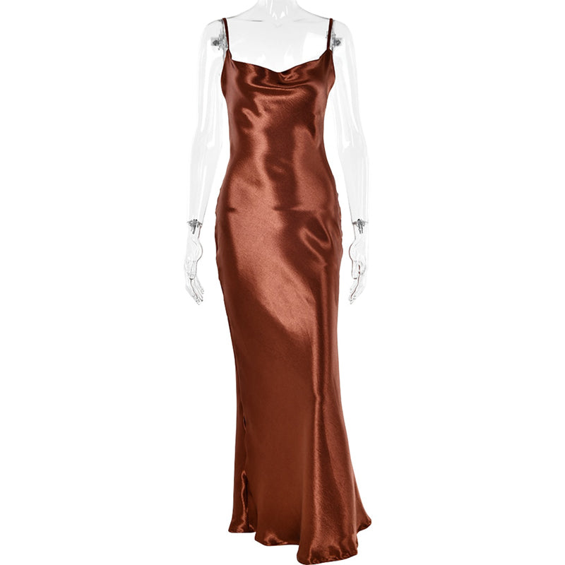 Women's Spaghetti Strap Backless Maxi Dresses, Brown / XS Women's Spaghetti Strap Backless Maxi Dresses, Brown / XS
