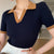 Slim-Fit Women's Knitted Short Sleeve Polo Blouse