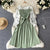 Summer Spring Ditsy Floral Lantern Sleeve Lace-up Dress