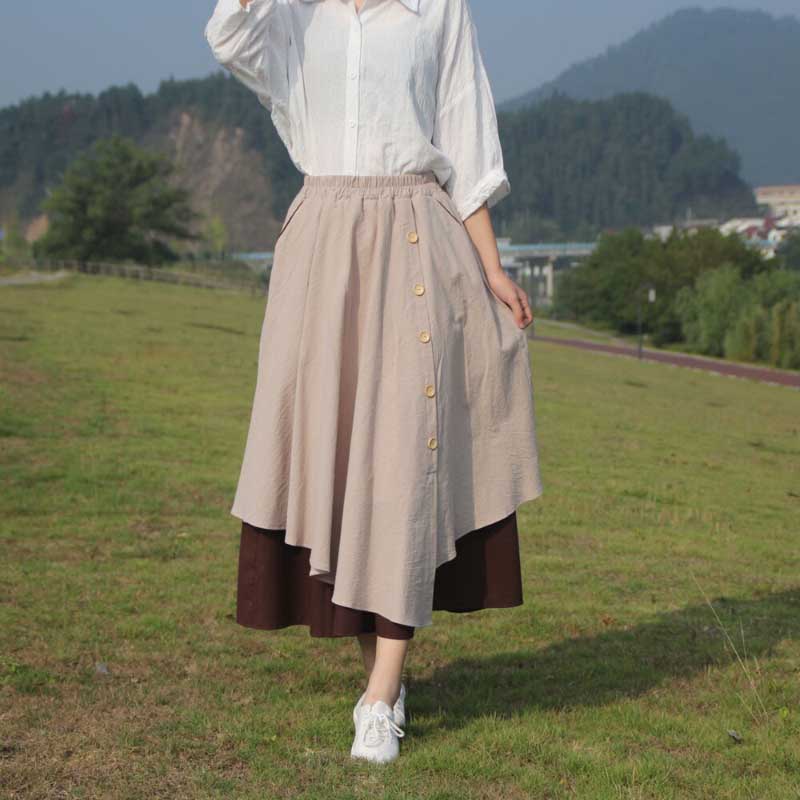 Fashionable Layered Colorblock Aesthetic Buttoned Long Skirts – Boots N ...