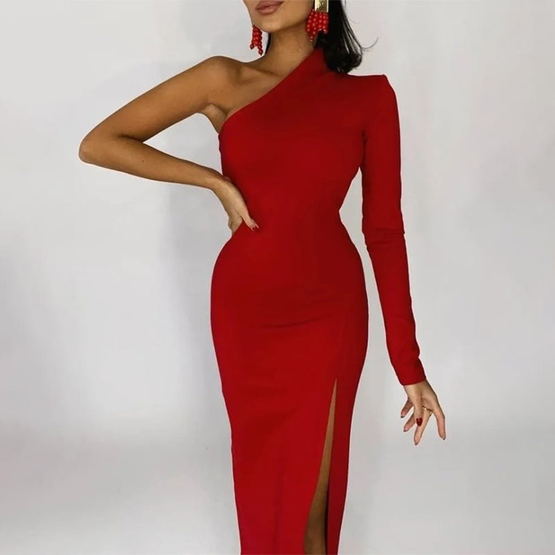 strapless open back dress Sophisticated One Shoulder Split Thigh Bodycon Maxi Dress – Boots N Bags  Heaven