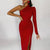 Sophisticated One Shoulder Split Thigh Bodycon Maxi Dress