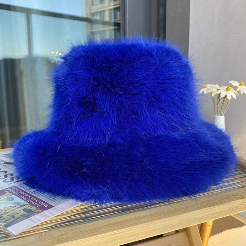 NWT Blue Super Fluffy Faux Fur Winter Bucket Hat BLUE Faux Fur Bucket Hat: Fluffy Plush Winter Fisherman Hat  main image 4