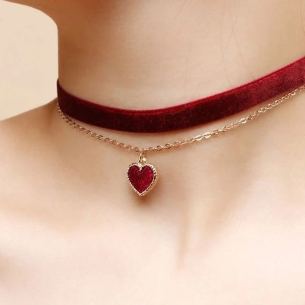 【Red Velvet ジョイ着用】Love Lock Heart Necklace 韓国正規品 Aihua Sexy Red Velvet Choker Necklaces for Women Heart