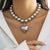 Oversized Round Beads Choker Necklace with Heart Pendant