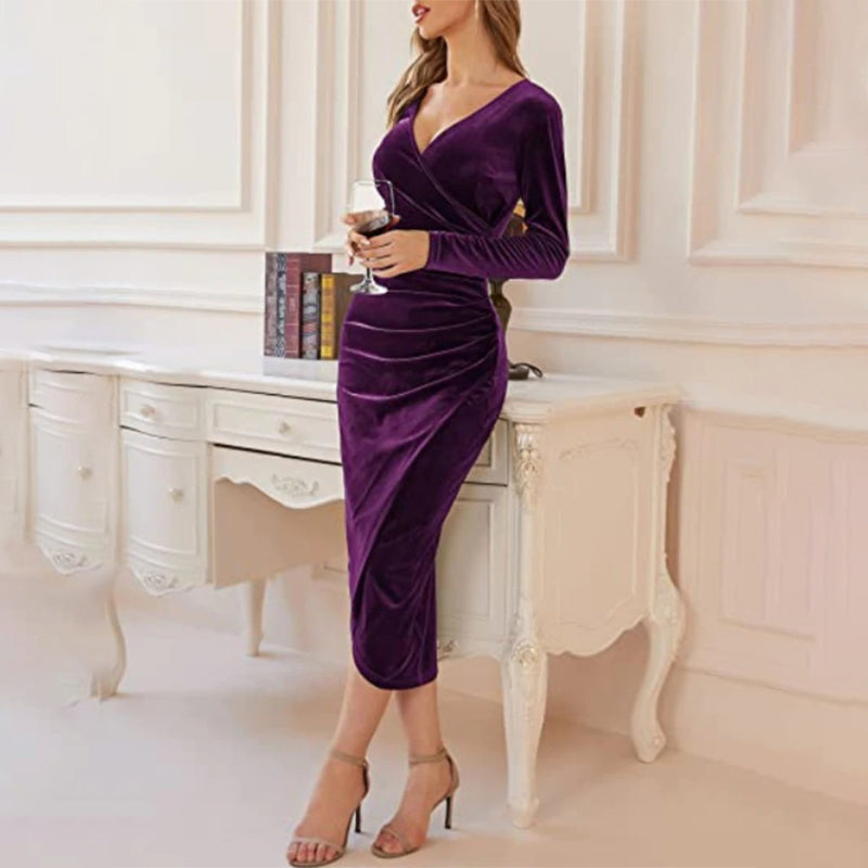 Figure-Flattering Ruched Long Sleeve Bodycon Party Dresses, Black / XL