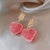 Lovely Sweet Pink Heart-Shaped Dangle Earrings