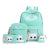 4 Pieces Cartoon Cat Printed Canvas Backpacks Set For Kids