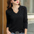 Basic Loose Fashion Stand Collar V-neck Long Sleeve Tops