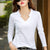 Basic Loose Fashion Stand Collar V-neck Long Sleeve Tops