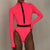Belted High Cut Long Sleeve Rash Guard One Piece Swimsuit