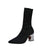 Black Chunky High Heels Ankle Sock Boots