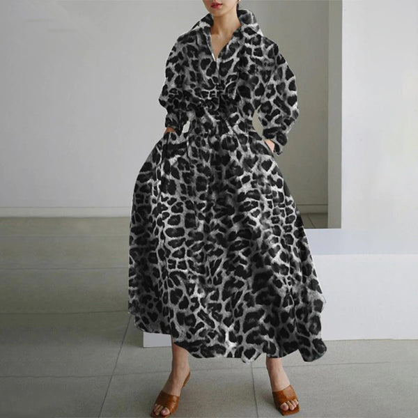 Oversized Leopard Print Long Sleeve Maxi Dresses  Boots N Bags Heaven