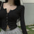 Trendy Fit Cozy O-neck Knitted Button-Up Long Sleeve Crop Top Sweaters