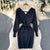 Autumn and Winter Fashion Knitted Pullover Waist Tie Dresses